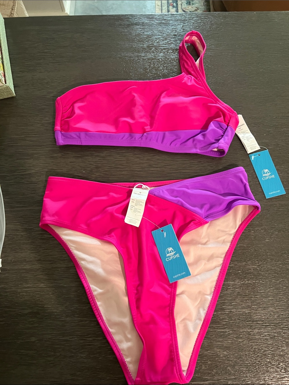 Cupshe Hot Pink & Purple One-Shoulder Bikini Set